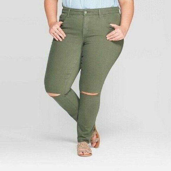 -New Universal Thread Jegging Jean Womens Green Ripped Distressed Raw Hem 26W - Picture 1 of 3